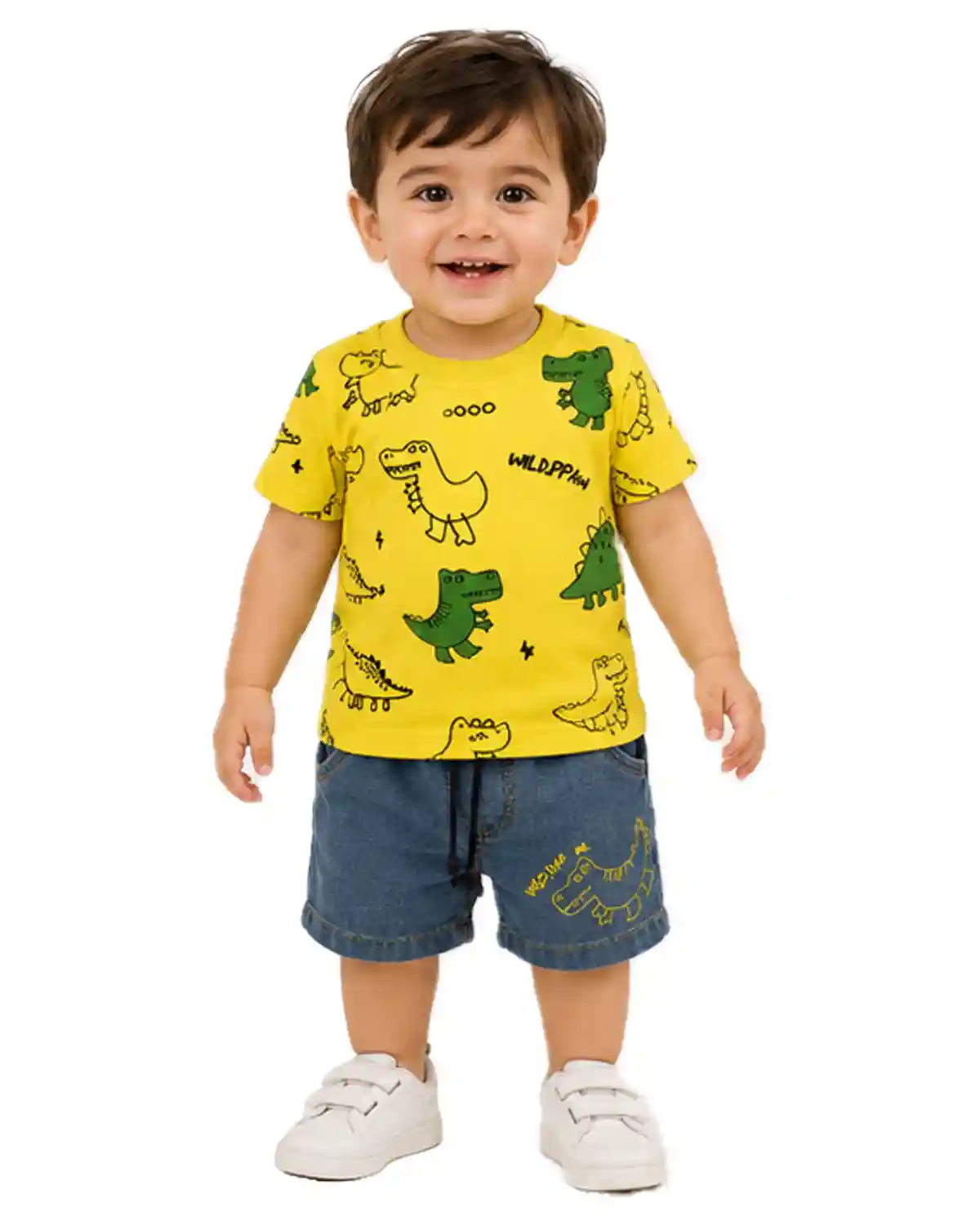 dinosaur-denim-kids-tshirt-shorts-front